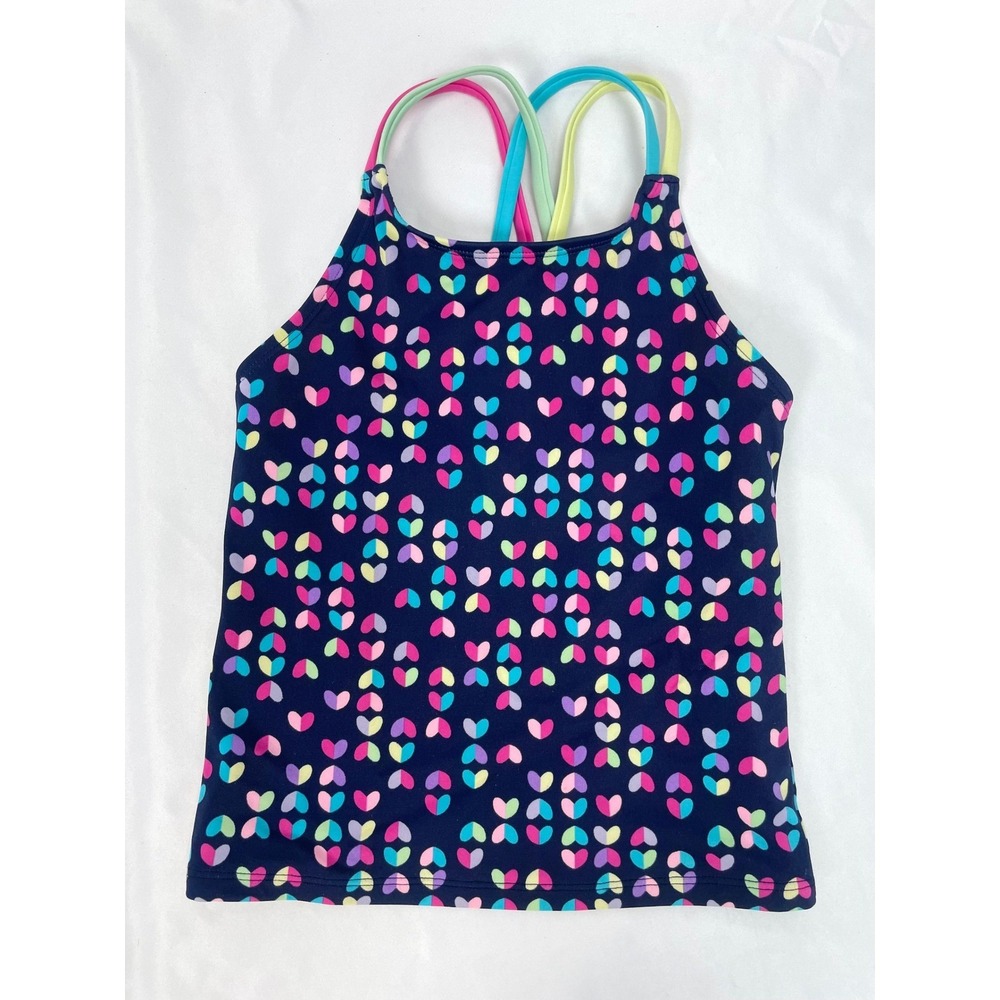 Lands' End Girl Size 7 Blue Heart Tankini Swim Suit Top